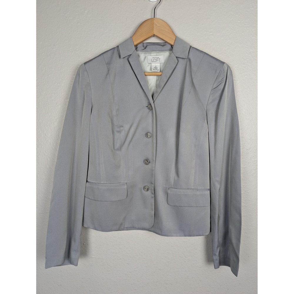 Ann Taylor LOFT Blazer Womens 2 Gray‎ 100% Silk Lined Career Jacket Work Office